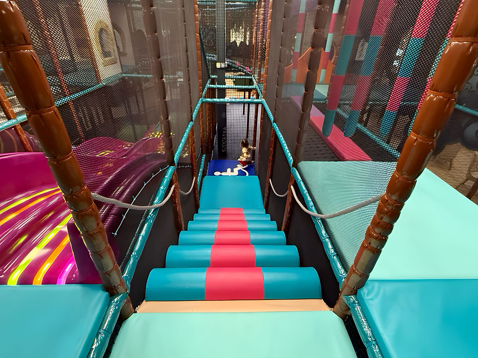 Stacked foam steps leading to a play platform